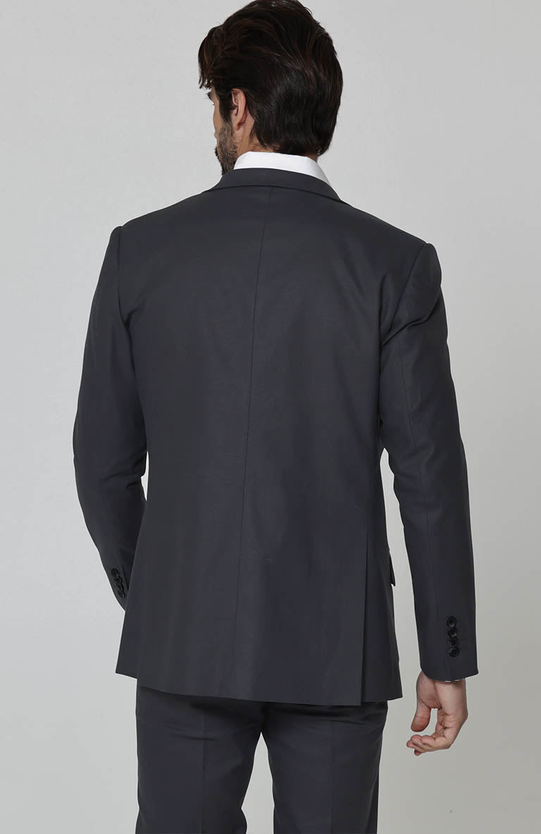 Charcoal Monte Carlo Linen Suit Jacket, w/ Charcoal Verona Pants and White Beckford Linen Groom Shirt