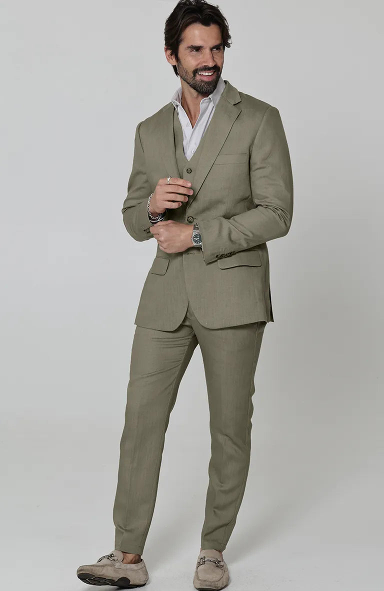 Monte Carlo in Olive with Olive Verona Pants Olive Monaco Vest, and Natural Beckford Shirt