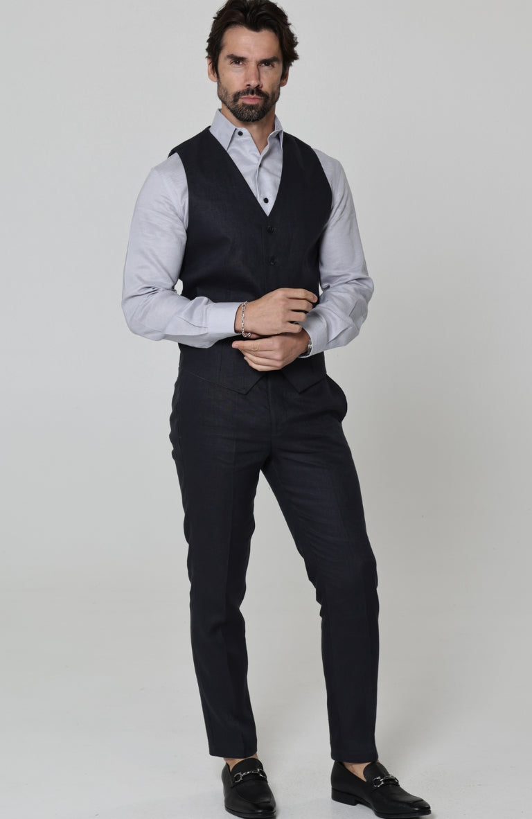 Monaco Linen Vest for Wedding Black