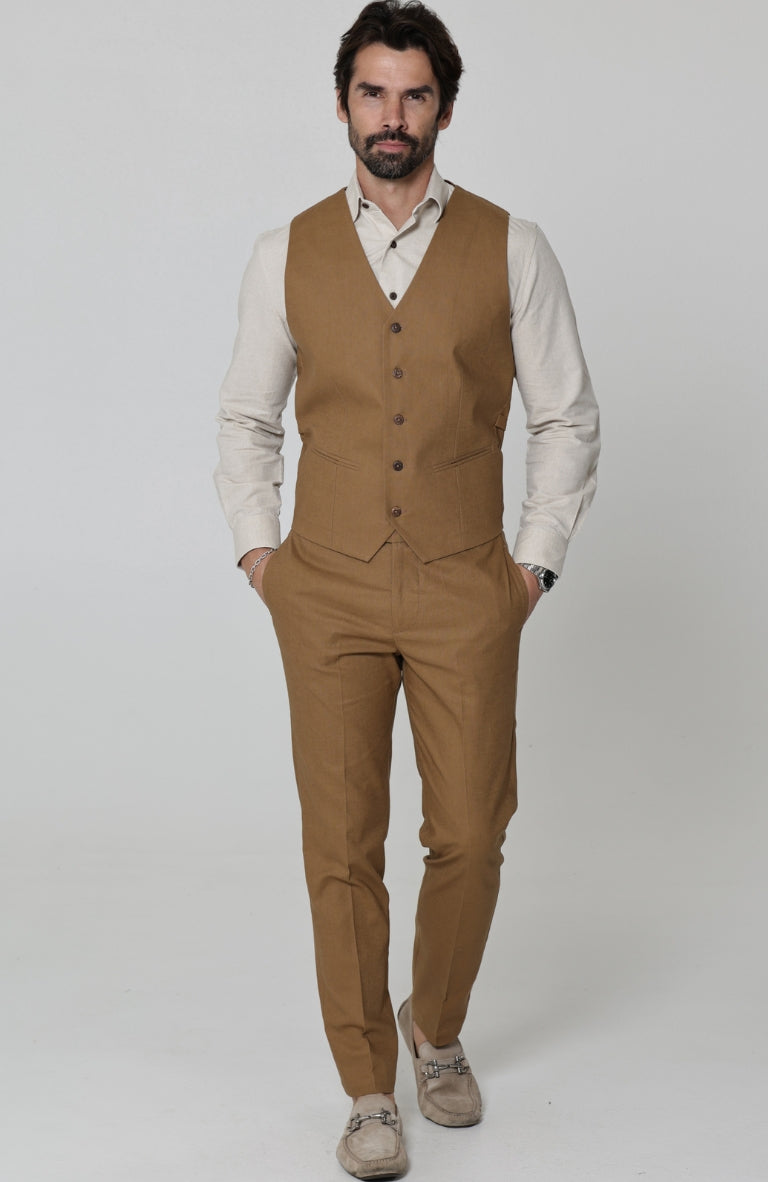 Monaco Breathable Linen Vests Mocha with Natural Beckford Shirt