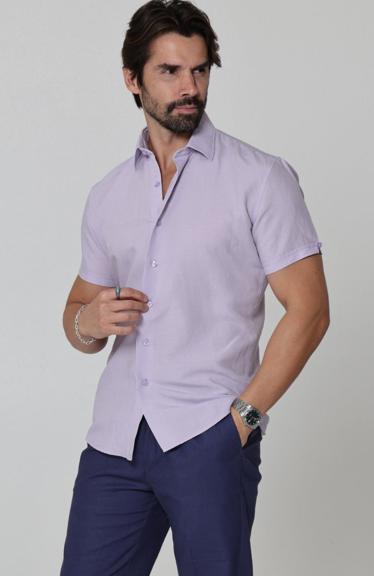 Soft Violet Linen Beckford Shirt w/ Velero Linen Drawstring Pants