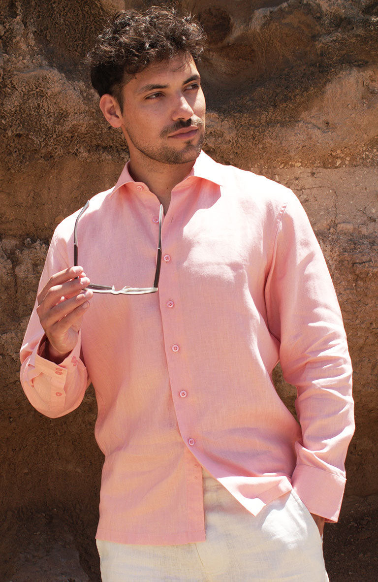 Bradford Linen Wedding Shirt in Peach, Verona Pants