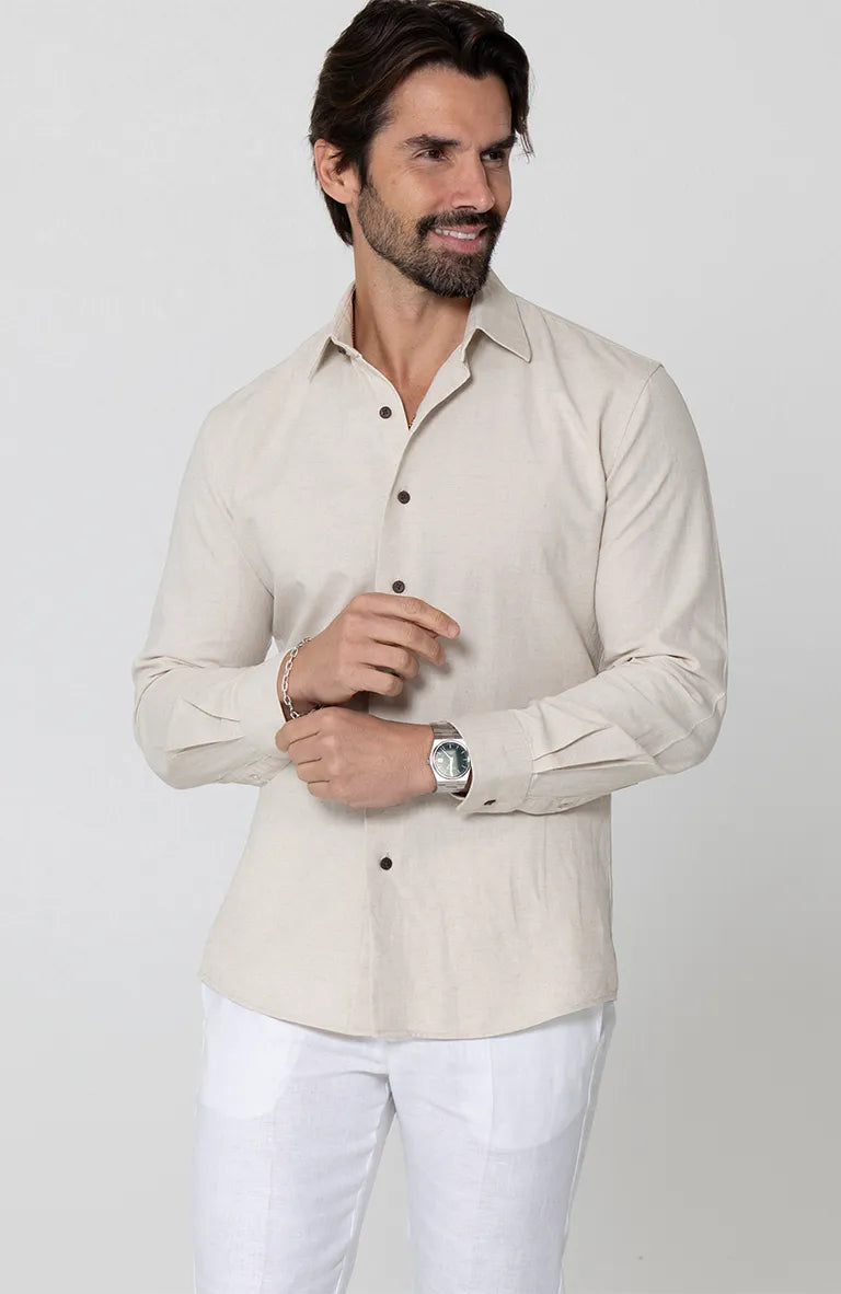 Beckford Italian Linen Shirt in and Coconut Buttons, Verona Pants