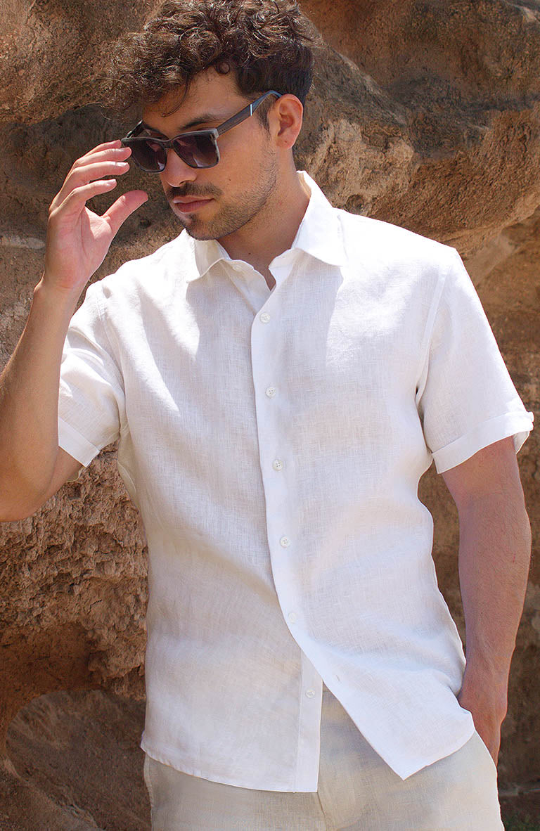 Bradford Men's Bone / Ivory Linen Short Sleeve Shirt with Verona Pants