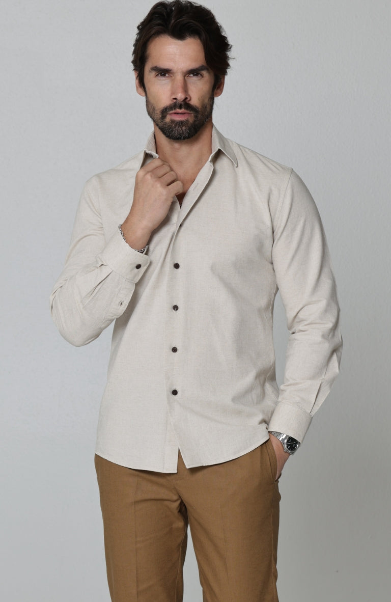 Beckford Italian Linen Shirt in Natural - Long