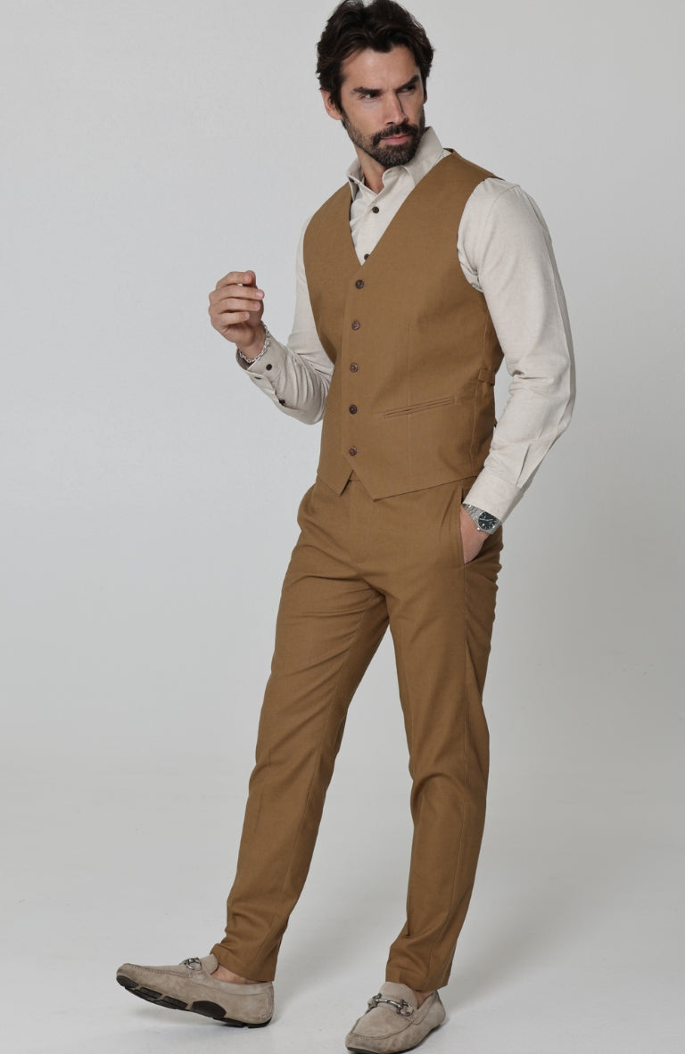 Monaco Breathable Linen Vests Mocha with Natural Beckford Shirt