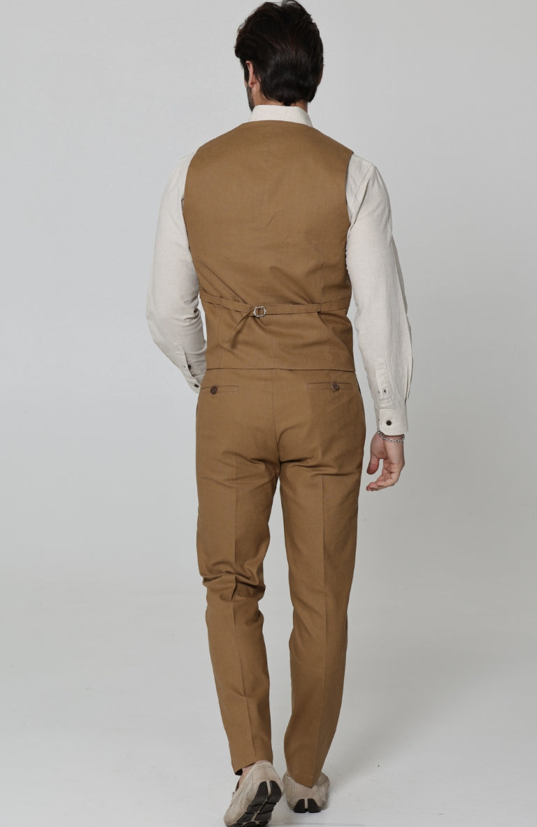 Monaco Breathable Linen Vests Mocha with Natural Beckford Shirt