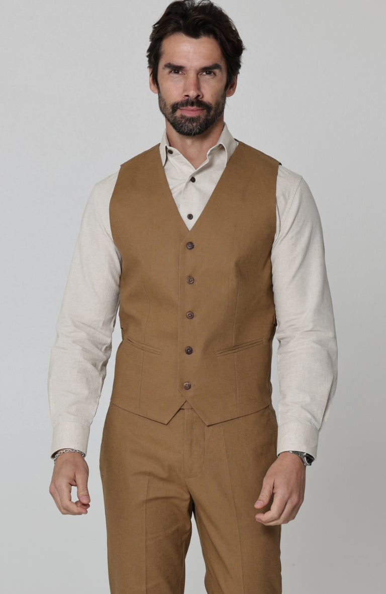 Monaco Breathable Linen Vests Mocha with Natural Beckford Shirt