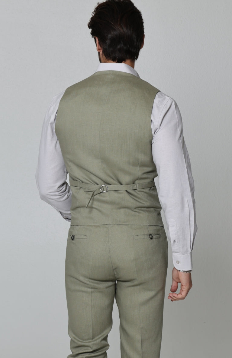 Monaco Men’s Linen Vest in Sage with Verona Italian Linen Pants in Sage