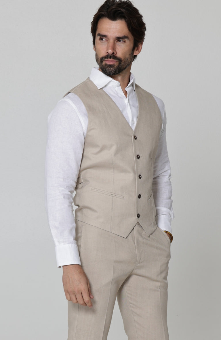 Monaco Custom Linen Vest Latte