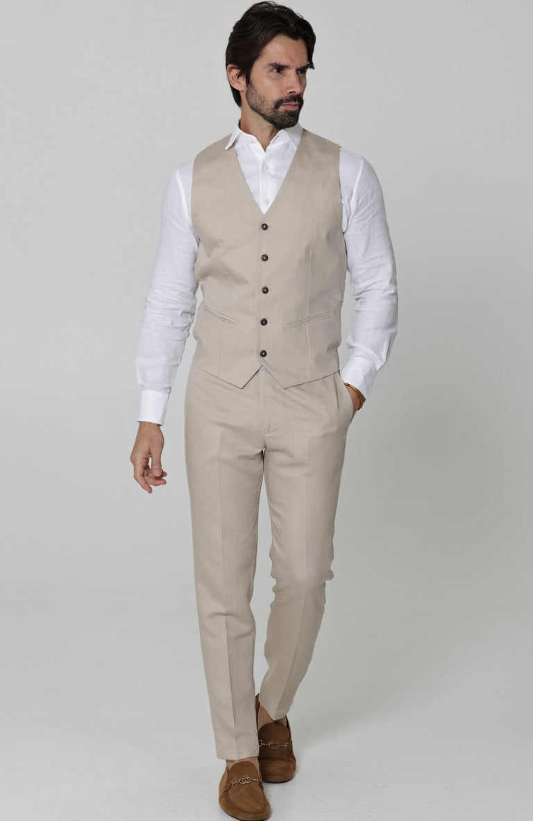 Monaco Custom Linen Vest Latte