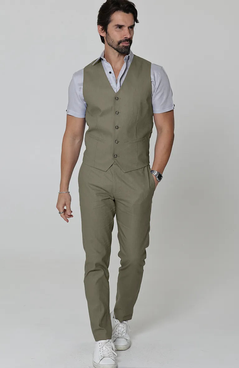 Monaco Vest in Olive, Olive Verona and Blue Silver Beckford Shirt