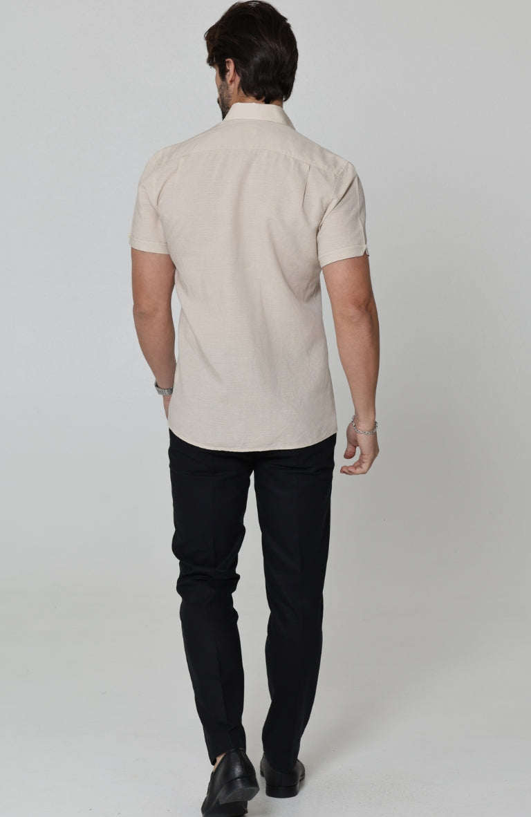 Beckford Linen Wedding Shirt in Ecru, with Black Linen Verona Pants