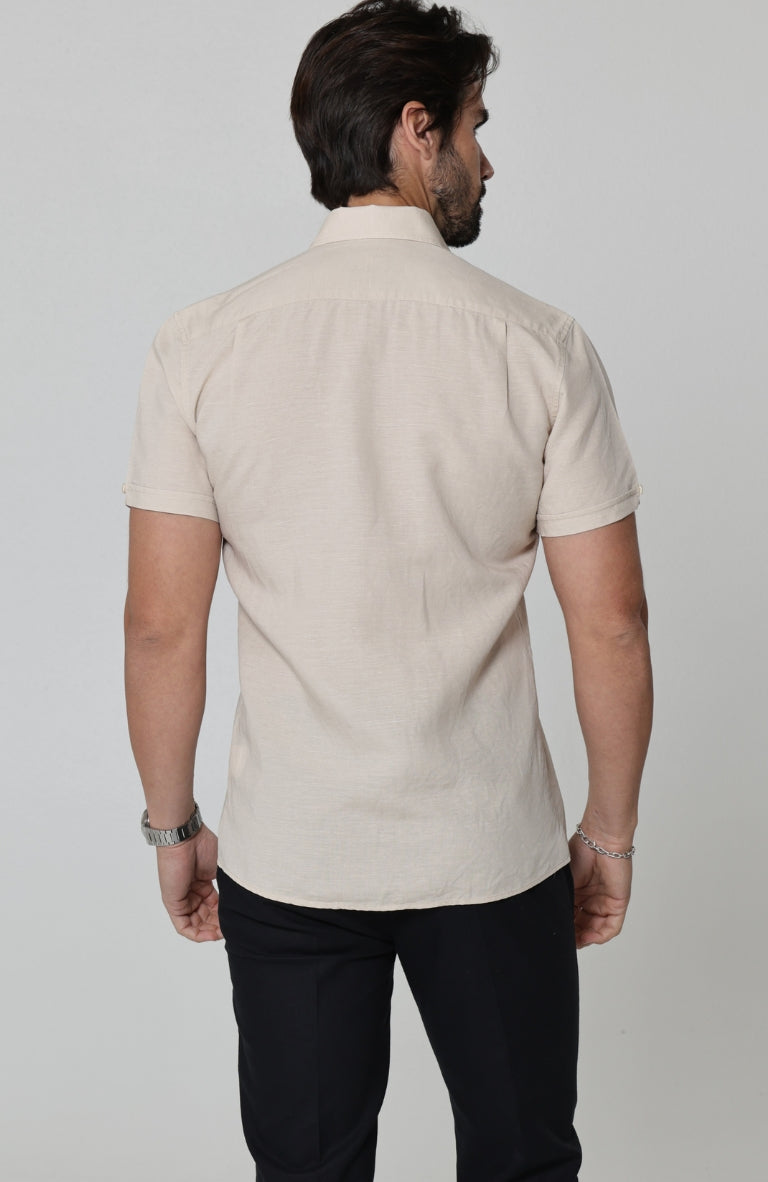 Beckford Linen Wedding Shirt in Ecru, with Black Linen Verona Pants