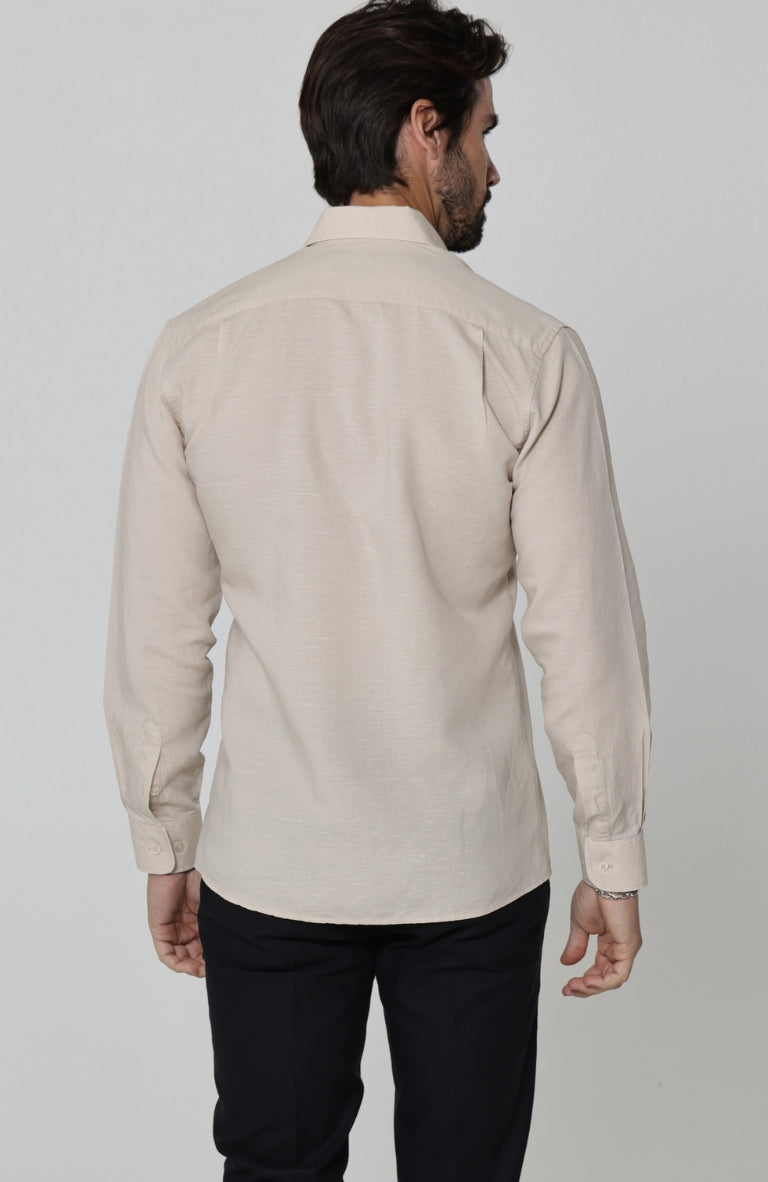 Beckford Linen Wedding Shirt in Ecru, with Black Linen Verona Pants