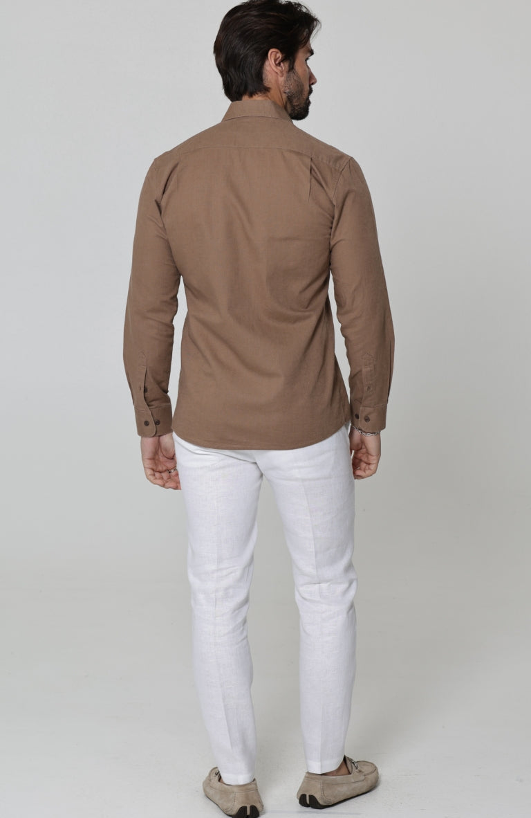 Beckford Men’s Vacation Linen Shirts in Carob with Verona Italian Linen Pants in White