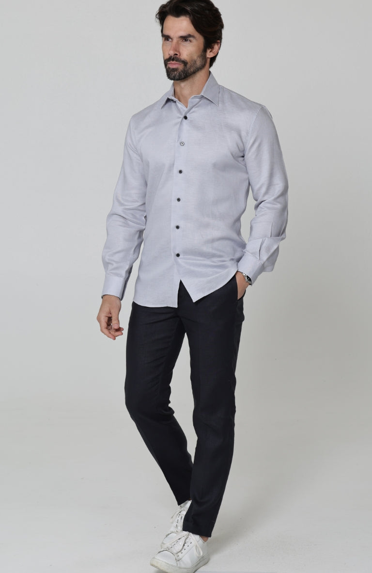 Beckford Men’s Vacation Linen Shirts Blue Silver with Black Italian Linen Pants