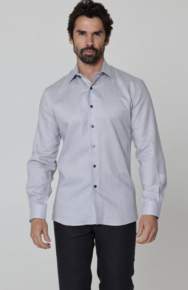 Beckford Men’s Vacation Linen Shirts Blue Silver with Black Italian Linen Pants