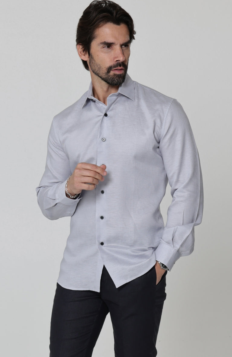 Beckford Men’s Vacation Linen Shirts Blue Silver with Black Italian Linen Pants