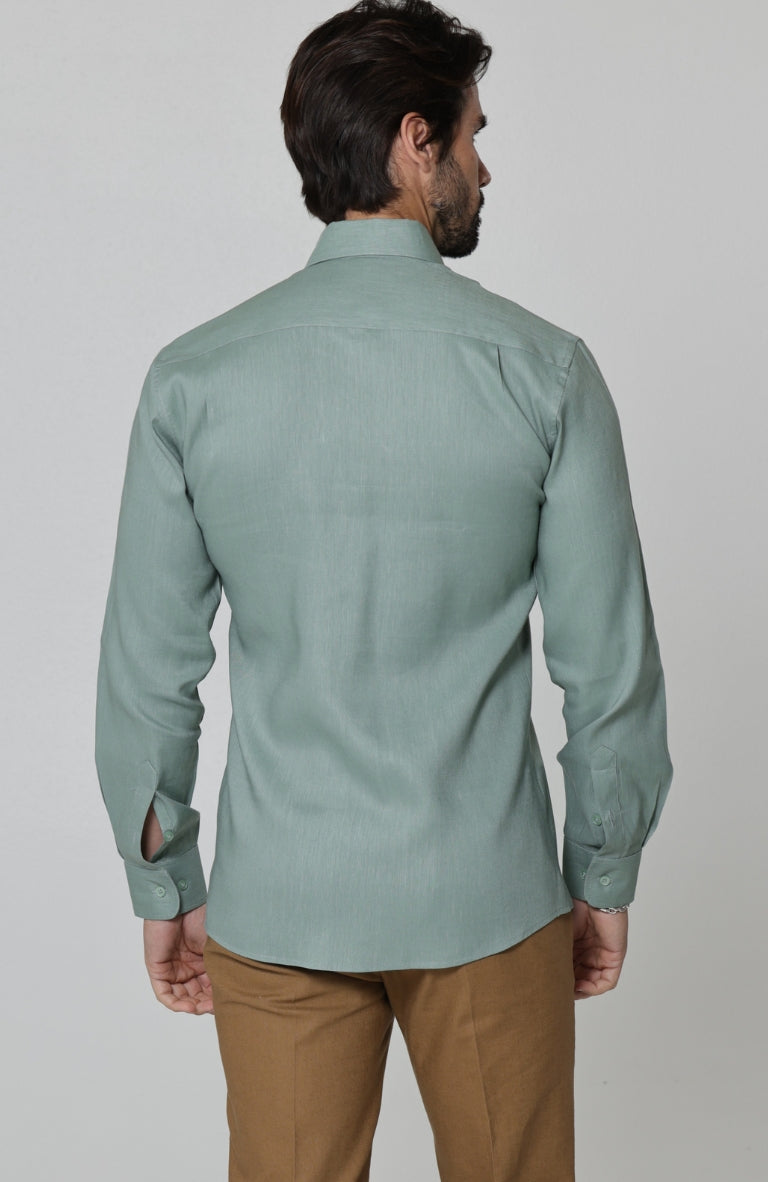 Beckford Relaxed Fit Linen Shirts Hunter Green with Men's Velero Summer Linen Pants in Mocha