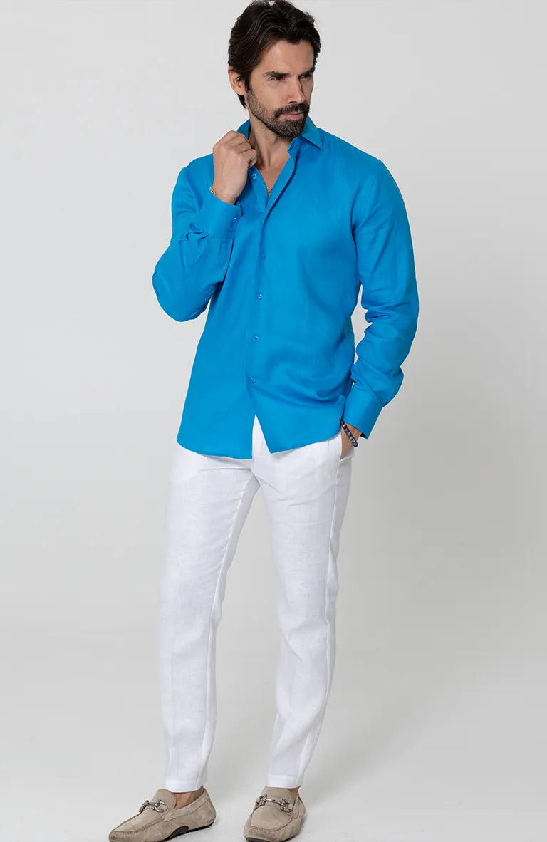 French Blue Beckford Long Sleeve Linen shirt White linen Verona Pants