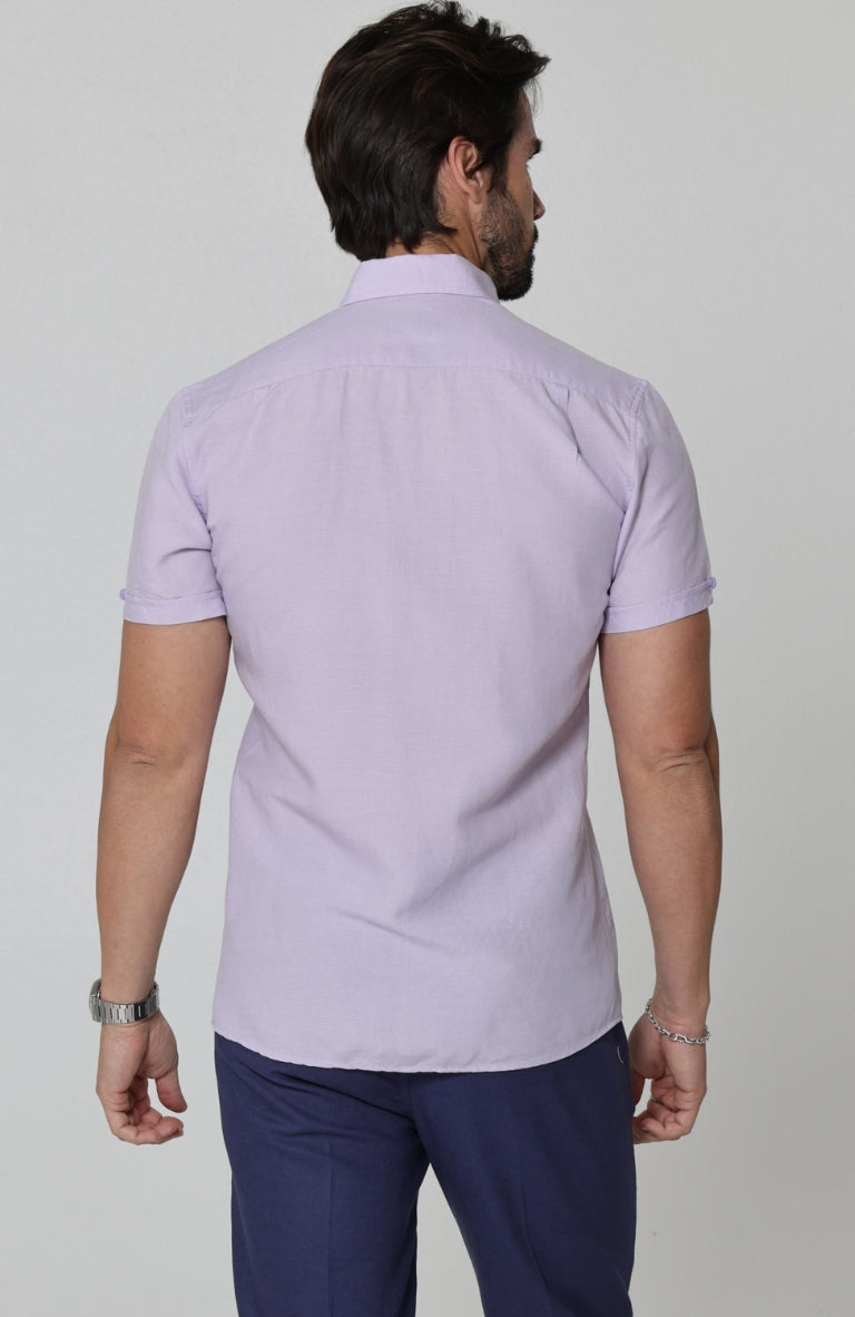 Violet Linen Beckford Shirt w/ Soft Navy Velero Linen Drawstring Pants