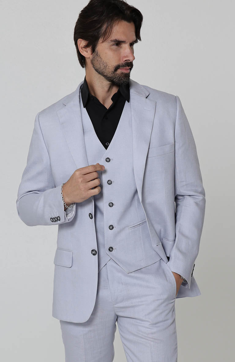 Blue Silver Monte Carlo Linen Blazer w/ Matching Verona Linen Pants and Beckford Shirt