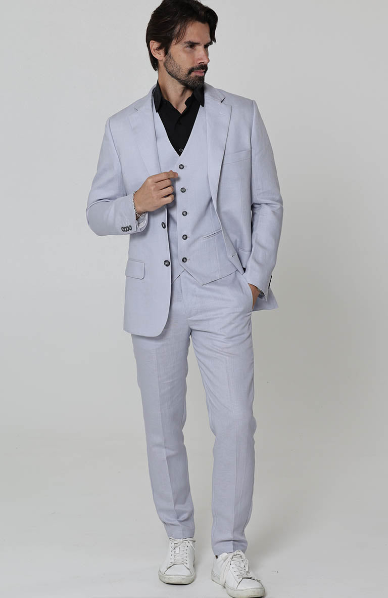 Blue Silver Monte Carlo Linen Blazer w/ Matching Verona Linen Pants and Beckford Shirt