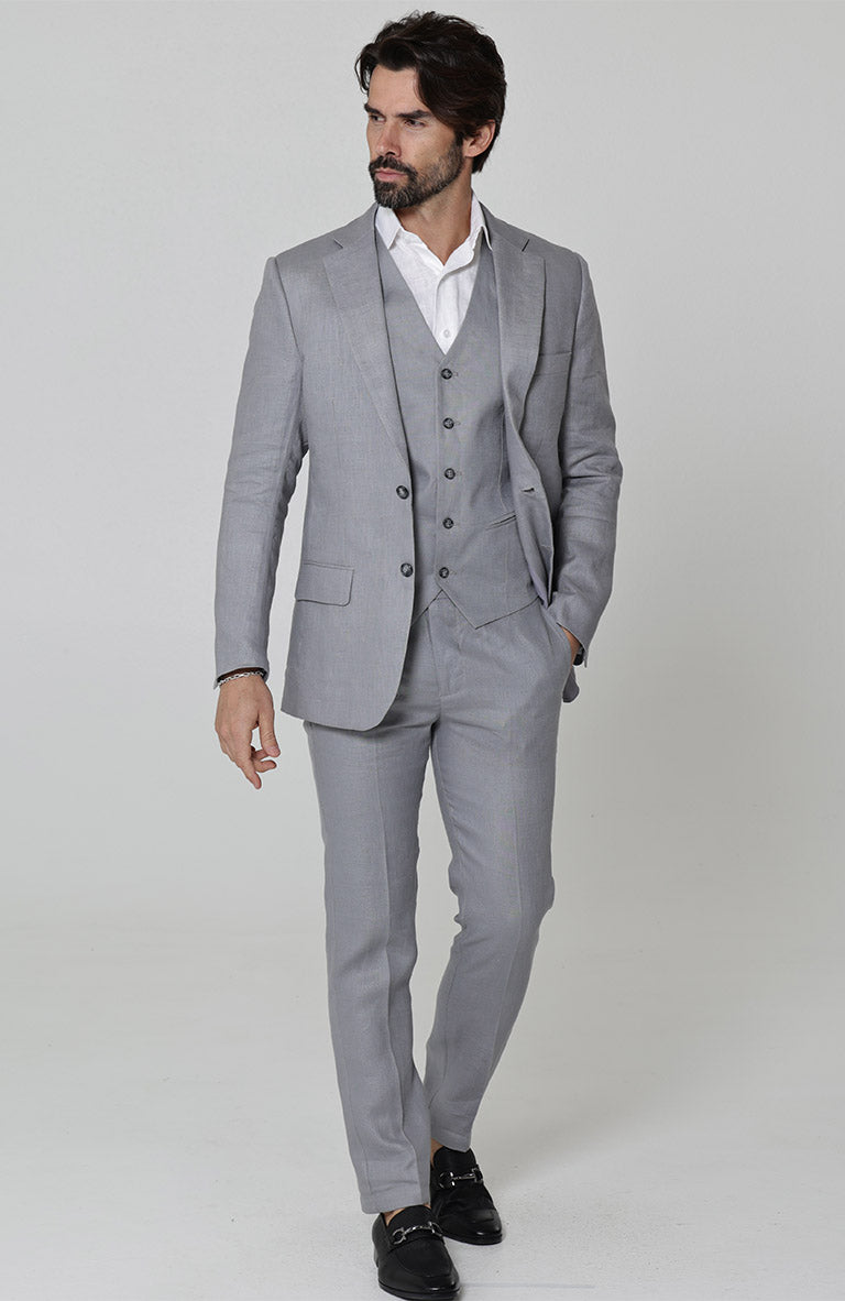 Steel Gray Monte Carlo Linen Suit Jacket, w/Steel Gray Verona Pants and Mauritius Shirt.