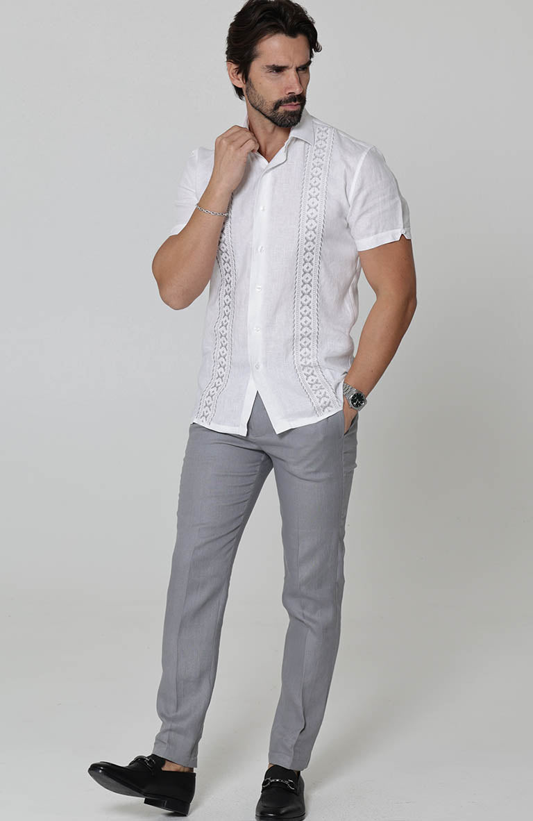 Butterfly Embroidered White Havana with Silver Gray Embroidery and Steel Gray Verona Pant White w/Silver Gray Embroidery