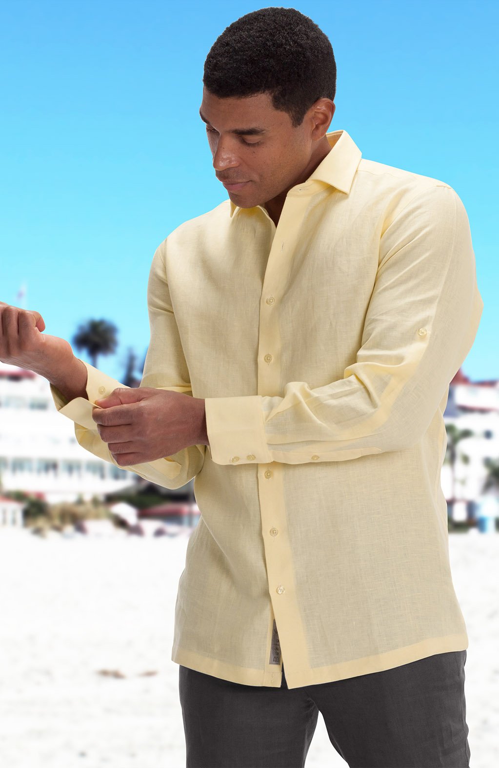 Wedding shirt in Butter, Smoke Pants