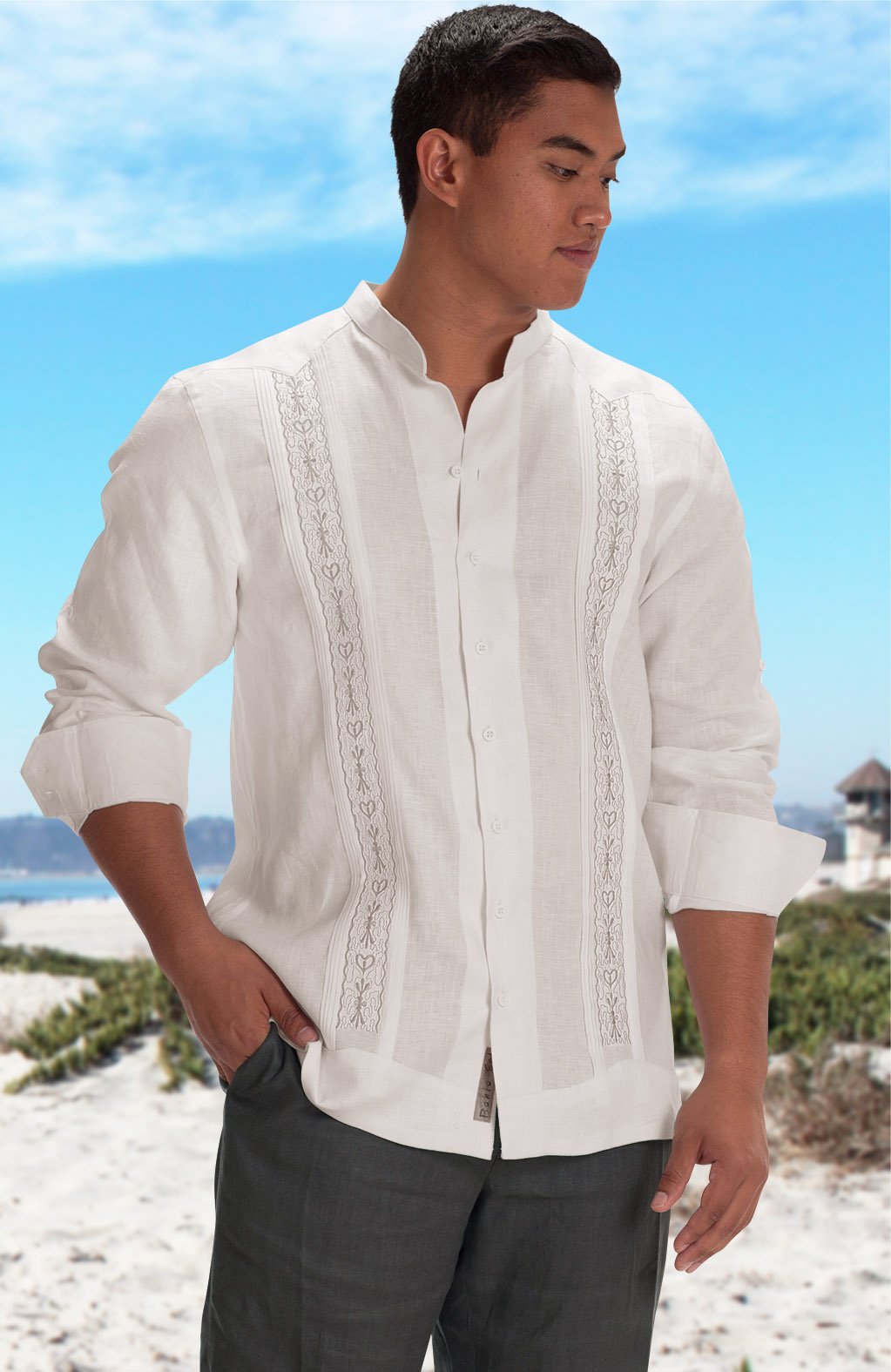 Isola- White With Light Gray Linen Wedding Shirt