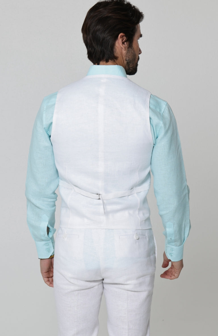 Monaco Linen Vest in White, with White Verona Pants