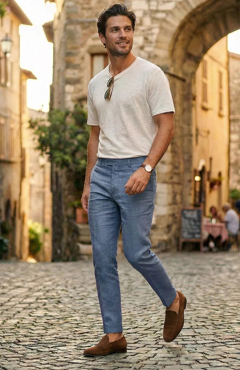 Men's Verona Linen Pants in Heritage Blue