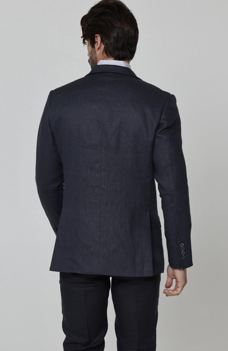 Dark Gray / Charcoal Monte Carlo Linen Suit Jacket, w/Dark Gray Charcoal Verona Pants and Bradford Italian Linen Shirt