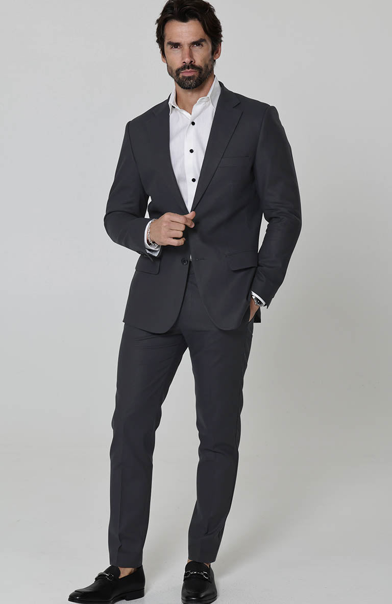 Charcoal Monte Carlo Linen Suit Jacket, Dark Gray / Charcoal Verona Pants and  Beckford Linen Groom Shirt