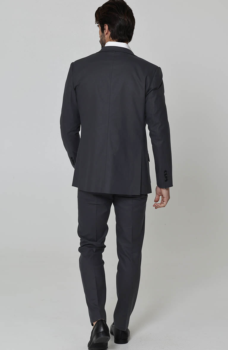 Charcoal Monte Carlo Linen Suit Jacket, w/ Charcoal Verona Pants and White Beckford Linen Groom Shirt