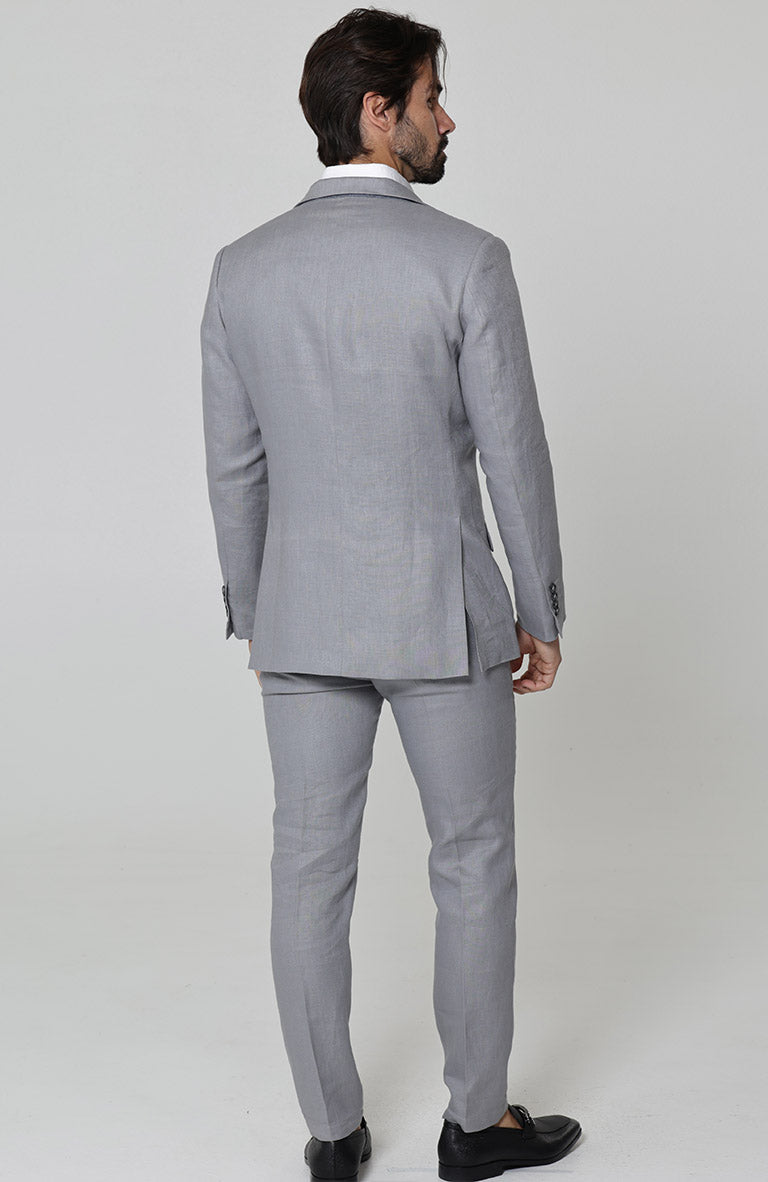 Steel Gray Monte Carlo Linen Suit Jacket, w/Steel Gray Verona Pants and White/Gray Mauritius Shirt.