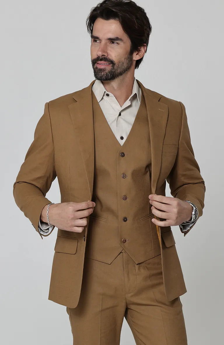 Monte Carlo Mocha Jacket w/ Monaco Vest and Natural Beckford Shirt