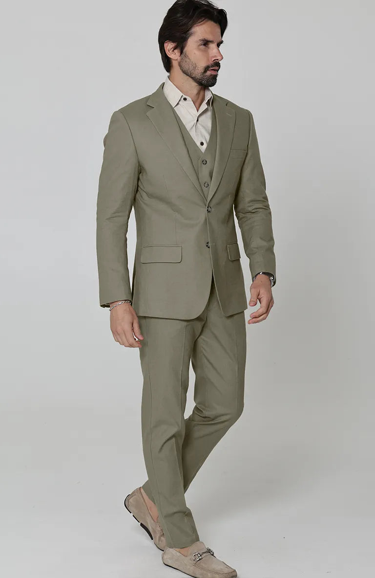 Monte Carlo in Olive with Olive Verona Pants Olive Monaco Vest, and Natural Beckford Shirt