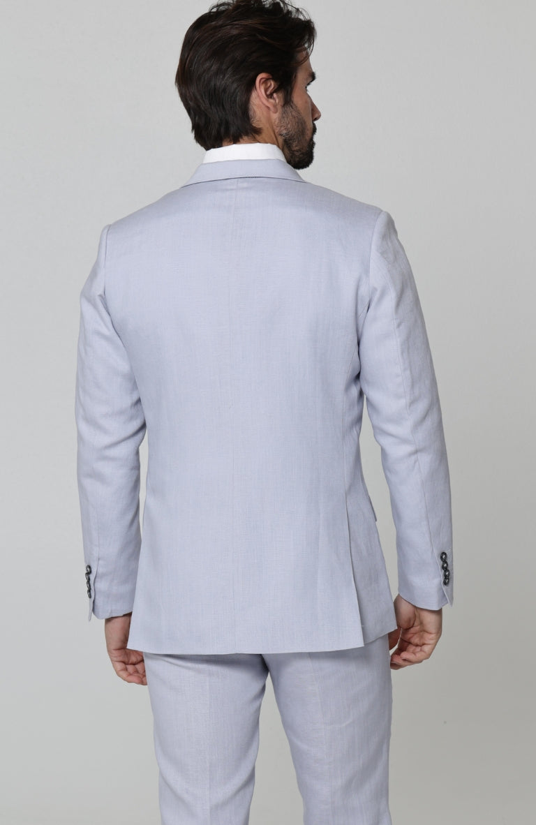 Monte Carlo Linen Suit Blazer in Blue Silver with Verona Italian Linen Pants in Blue Silver
