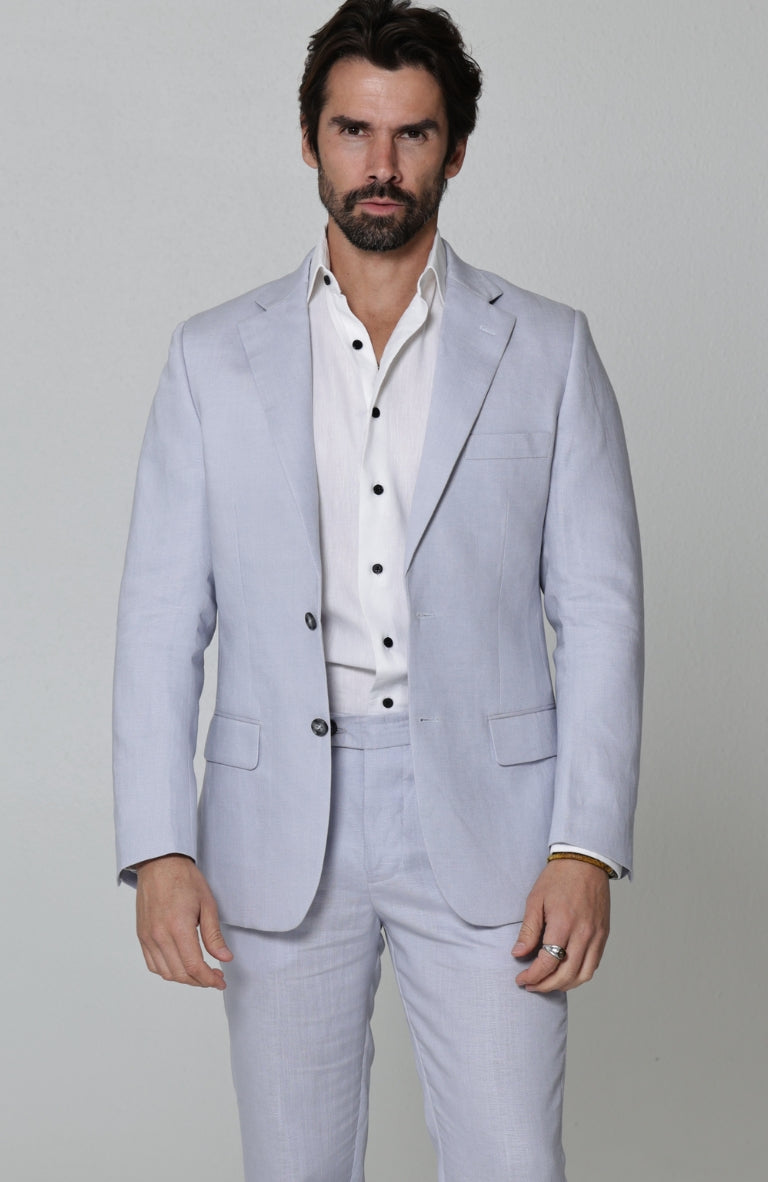 Monte Carlo Linen Suit Blazer in Blue Silver with Verona Italian Linen Pants in Blue Silver
