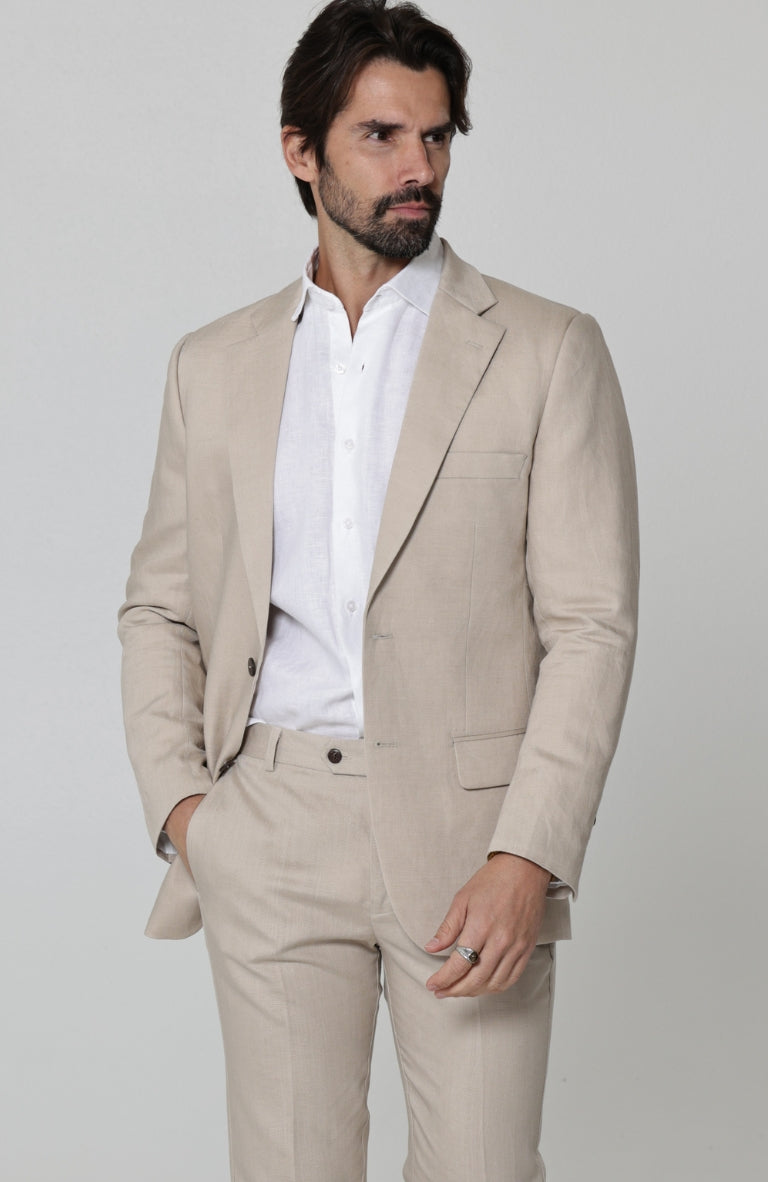 Monte Carlo Summer Linen Suit Jacket in Latte with Verona Italian Linen Pants in Latte