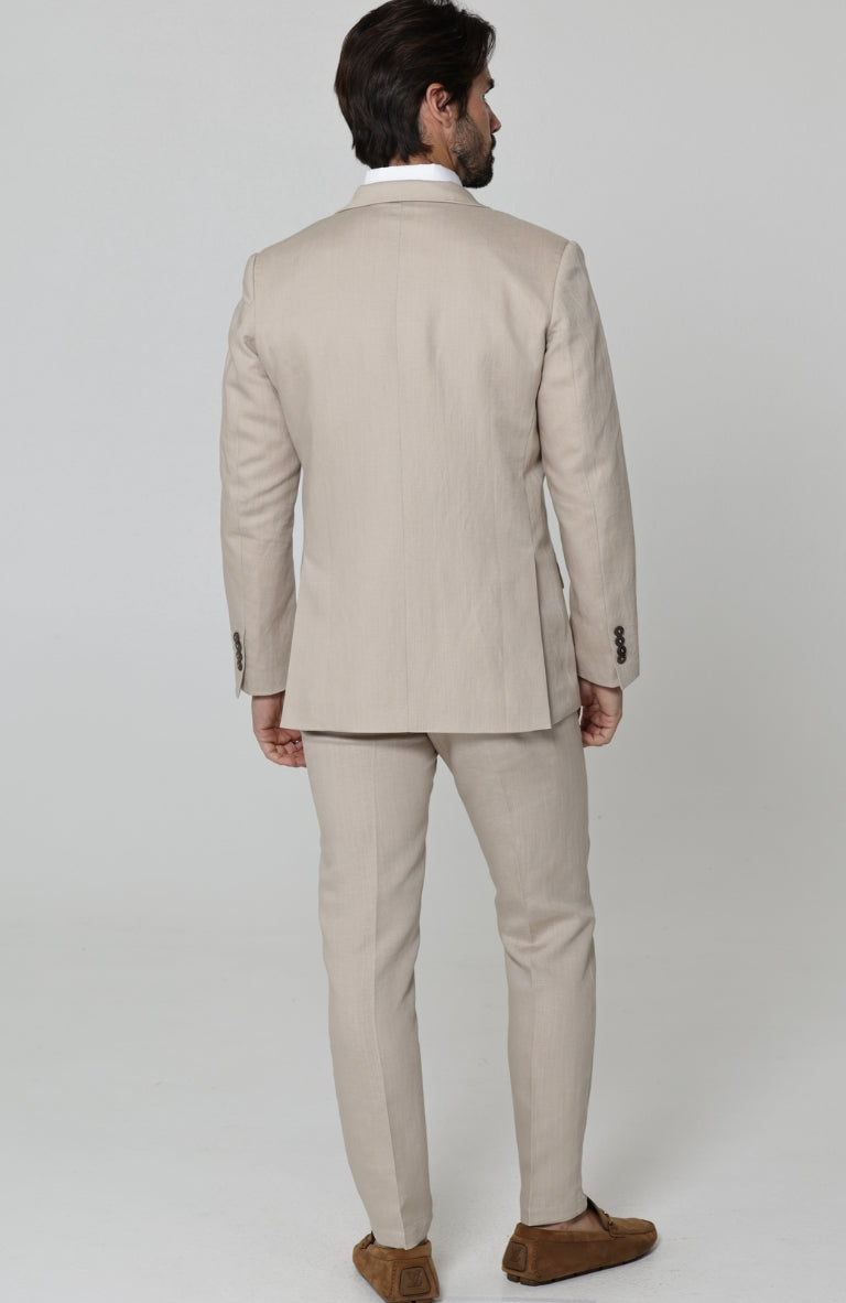 Monte Carlo Summer Linen Suit Jacket in Latte with Verona Italian Linen Pants in Latte