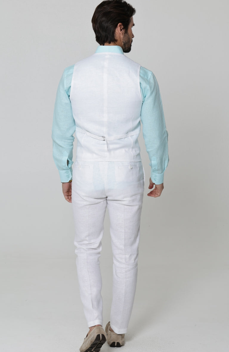 Monaco Linen Vest in White, with White Verona Pants