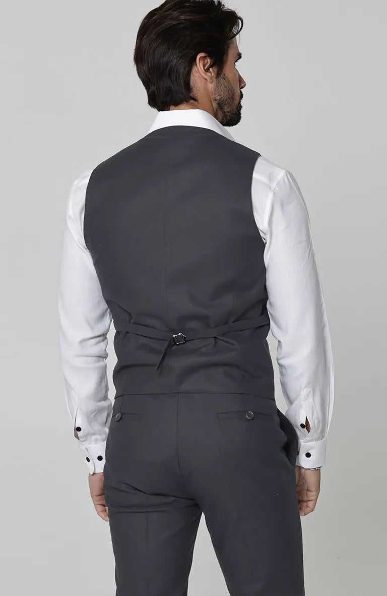 Monaco Vest in Charcoal, Charcoal Verona Pants, Bradford Linen Groom Shirt