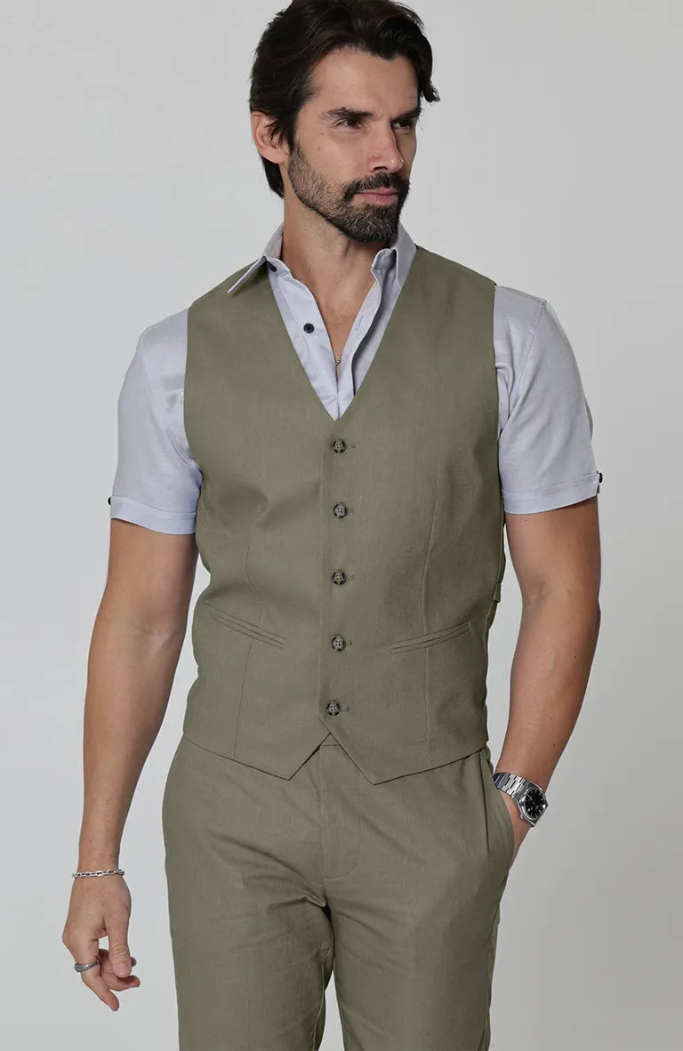 Monaco Vest in Olive, Olive Verona and Blue Silver Beckford Shirt