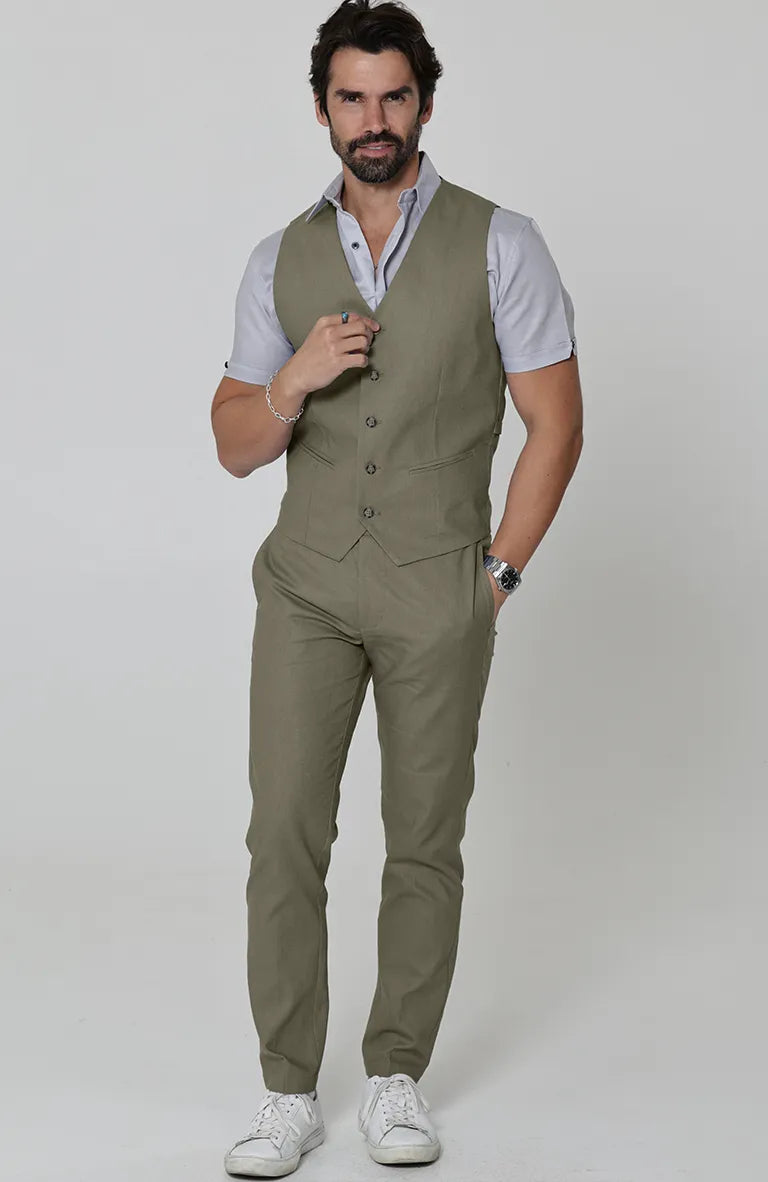 Monaco Vest in Olive, Olive Verona and Blue Silver Beckford Shirt