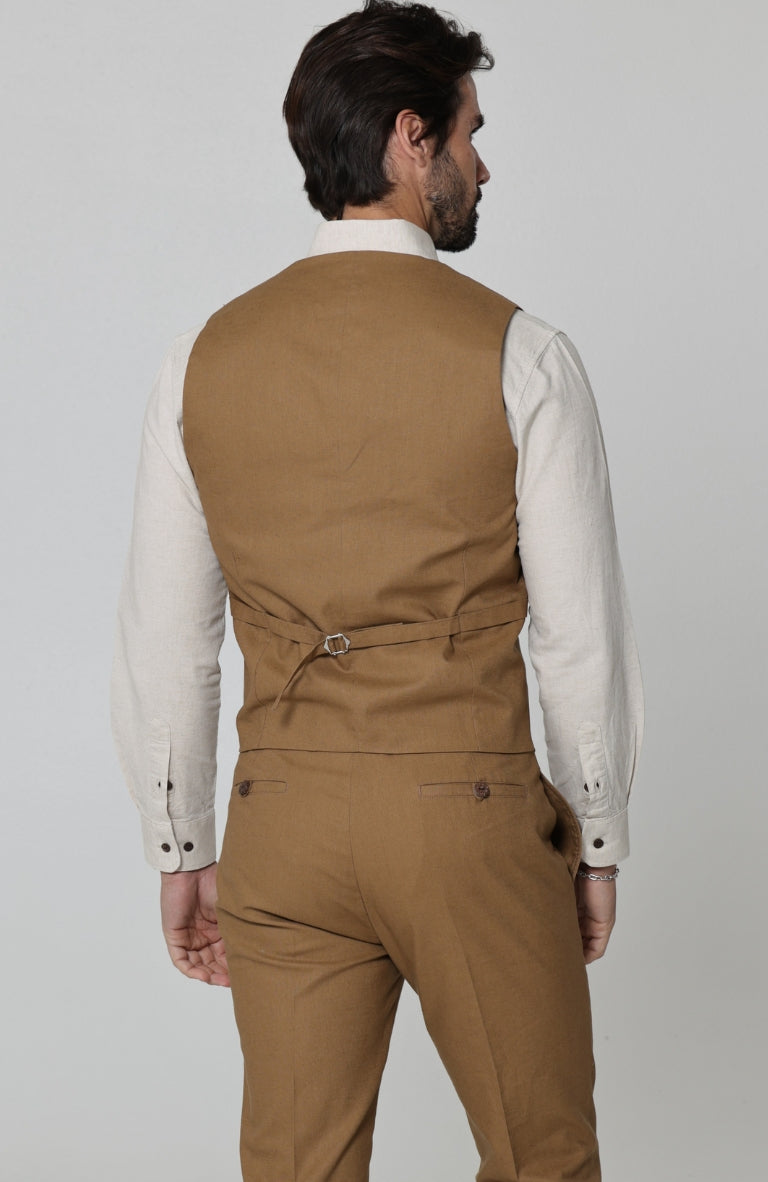 Monaco Breathable Linen Vests Mocha with Natural Beckford Shirt