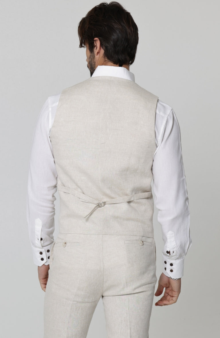 Monaco Vest in Natural, White Bradford, Natural Verona Linen Pants